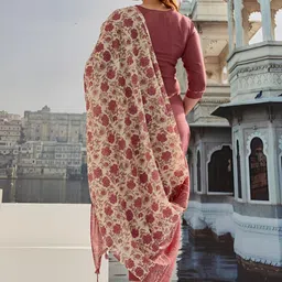 Pantos Floral Embroidered Round Neck Thread Work Straight Kurta With Trousers & Dupatta image 5