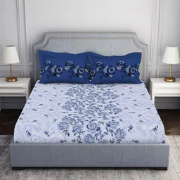 SPACES Violet & Black Floral 144 TC Queen Bedsheet with 2 Pillow Covers-picture-6