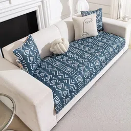 HOMETHREADS Navy Blue & Navy Blue Printed Sofa Cover-picture-31