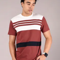 V-Mart Men Colourblocked Round Neck Cotton T-shirt-image-60