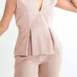 STYLESHIFT Checked V-Neck Peplum Top With Trousers image 3