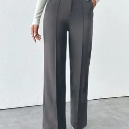 Next One Women Smart Straight Fit High-Rise Easy Wash Pleated Trousers-image-74