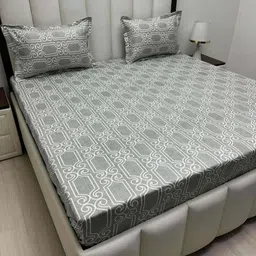 Pure Decor Grey & White Ethnic Motifs 330 TC Queen Bedsheet with 2 Pillow Covers-image-88