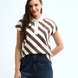 U.S. Polo Assn. Women Women Striped Polo Collar Drop-Shoulder Sleeves Pockets T-shirt-picture-13