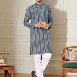 anouk rustic Anouk Striped Woven Design Mandarin Collar Cotton Straight Kurta-picture-13