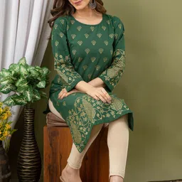 SURHI Geometric Printed Three-Quarter Sleeves Round Neck Cotton Kurta image 3