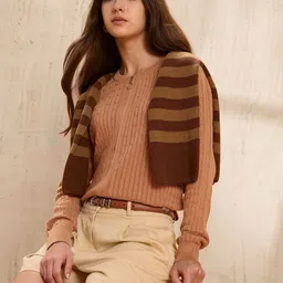 U.S. Polo Assn. Women Geometric Self Design Round Neck Regular Fit Front-Open Sweater image 4