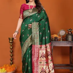 Shriyangan Ethnic Motifs Zari Kanjeevaram Saree With Blouse Piece-picture-33