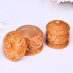 CRAFTAM 2Pcs Brown Handcraft Wooden Sindoor Dani Kumkum Box-image-2