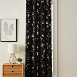 GEET CREATIONS Black & Brown Floral Room Darkening Velvet Long Door Curtain-image-88