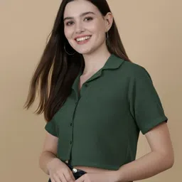 hublifestyle Casual Regular Sleeves Solid Women Dark Green Top-picture-13