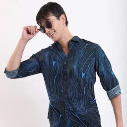 highlander Men Slim Fit Printed Cut Away Collar Casual Shirt-picture-16