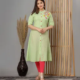 heartloom Women Embroidered Pure Cotton A-line Kurta-picture-28
