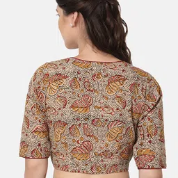 THE WEAVE TRAVELLER Women Beige Block Printed Cotton Saree Blouse image 3