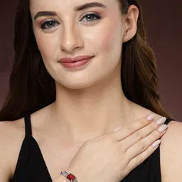 ZENEME Women Brass Cubic Zirconia Rhodium-Plated Charm Bracelet image 2