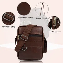 zipcraze Brown Men Sling Bag Mini Cube Sling Bag for Men Cross body Mobile Side Bags Travel Chest Bags image 2