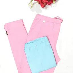 elaura Pack of 2 Women Regular Fit Light Blue, Pink Cotton Blend Trousers image 2
