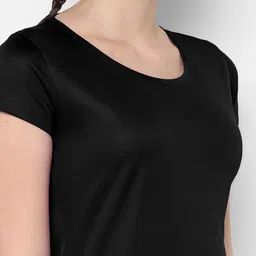 dsws Pack of 2 Women Sporty, Solid Round Neck Polyester Dark Blue, Black T-Shirt image 5
