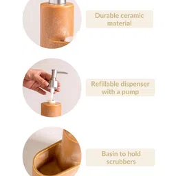 Nestasia Brown Matte Textured Ceramic Liquid Soap Dispenser With Holder image 3