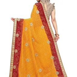 KALINI Mustard & Red Bandhani Patchwork Bandhani Saree image 4