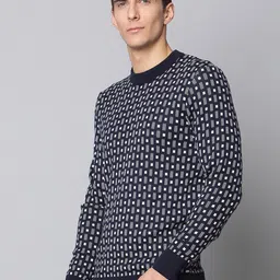 BEN SHERMAN Men Navy Blue & White Pure Cotton Printed Pullover image 4
