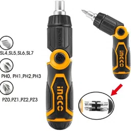 ingco 13-in-1 Multi-Bit Foldable Screwdriver Kit, 12 CR-V Bits, Anti-Slip Grip | Ratchet Screwdriver Set image 4