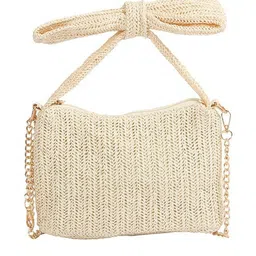 CORSICA Women Off White Textured Structured Sling Bag-image-35