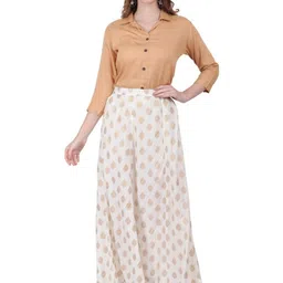 ERUDITE CLUB Collar Neck Shirt with Printed Flared Maxi Skirt Co-Ords-picture-24