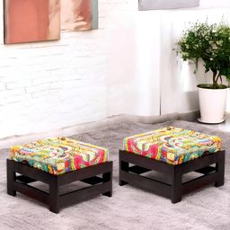 Ikiriya 2-Pcs Yellow & Brown PrintedWooden Stools-picture-39