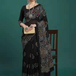 GEN Z TRENDS Batik Pure Cotton Block Print Saree image 3