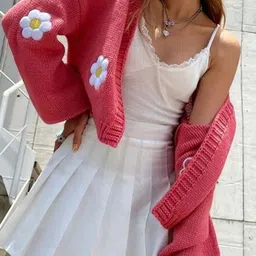 StyleCast Women Self Design Front-Open Sweater with Floral Applique Detail-picture-26