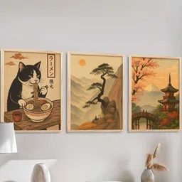 WALLLANE Set of 3 Japanese Art Framed Wood Wall Paintings image 2