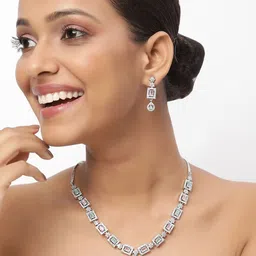 TRINK Rhodium-Plated American Diamond Studded Jewellery Set-picture-15