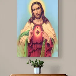 Tushaco Handicrafts Yellow & Pink Religious Printed Canvas Wall Art-image-70