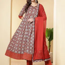 anouk rustic Anouk Women Rust Printed Viscose Rayon Kurta Sets-picture-32