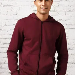 Kushi Flyer Men Maroon Solid Fleece Hooded Open Front Jacket-picture-14