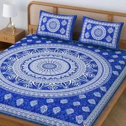 SheetKart Blue Floral Printed 104 TC Double Queen Bedsheet Set 2.38 m x 2.13 m image 4