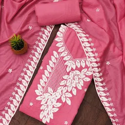 rangtulika ethnics Rangtulika Floral Embroidered Thread Work Unstitched Dress Material-picture-21