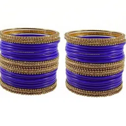 Adiba Fashion Factory Set Of 40 Blue Glass Artificial Stones & Beads Bangle image 3