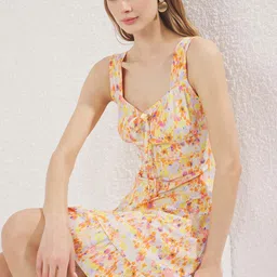 Trendyol Floral Print Shoulder Straps Fit & Flare Mini Dress-picture-0