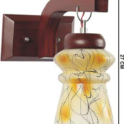 1ST TIME Yellow & Brown Printed Wood Traditional Frustum Shaped Wall Lamp image 3