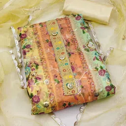 HERE&NOW Floral Embellished Sequinned Organza Unstitched Dress Material-picture-38