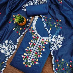 KALINI Women's Chandrei Cotton Floral Embroidery Unstitched Salwar Suit Dress Material with Dupatta-picture-10