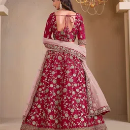 ODETTE Floral Embroidered Square Neck Sequinned Semi-Stitched Lehenga Choli image 4