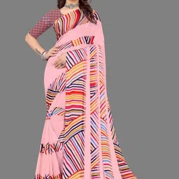GHAN SALS Striped Baluchari Saree With Blouse Piece image 5