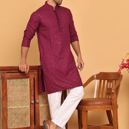 Jompers Men Floral Embroidered Regular Sequinned Kurta with Pyjamas-picture-27