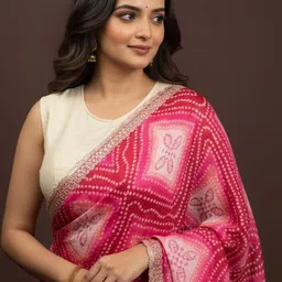 Pionex Bandhani Dyed Zari Pure Chiffon Saree image 3