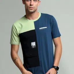 Estilocus Men Colourblocked Round Neck Cotton T-shirt-image-10