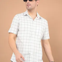 Crimsoune Club Men Classic Spread Collar Checked Cotton Slim Fit Casual Shirt-picture-21