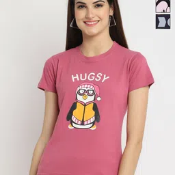 Dreambe Women Pack of 3 Graphic Printed Round Neck Cotton T-shirts-picture-33